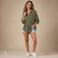 Women's Relaxed V-Neck Button-Front Long-Sleeve with Pocket Tunic Blouse