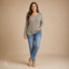 Women's Relaxed V-Neck Long-Sleeve Ribbed-Texture Casual Top