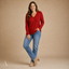 Women's Relaxed V-Neck Long-Sleeve Ribbed-Texture Casual Top