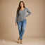 Women's Relaxed V-Neck Long-Sleeve Ribbed-Texture Casual Top