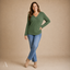 Women's Relaxed V-Neck Long-Sleeve Ribbed-Texture Casual Top