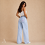 Women's Relaxed Wide-Leg High-Waist Embroidered Bow Detail Jeans