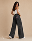Women's Relaxed Wide-Leg High-Waist Embroidered Bow Detail Jeans