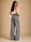 Women's Relaxed Wide-Leg High-Waist Embroidered Bow Detail Jeans