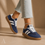Women's Retro Low-Top Lace-Up with Layered Side Stripes Sneakers
