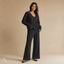 Women's Ribbed V-Neck Long-Sleeve Top and Wide-Leg Trousers Set