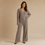 Women's Ribbed V-Neck Long-Sleeve Top and Wide-Leg Trousers Set