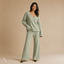 Women's Ribbed V-Neck Long-Sleeve Top and Wide-Leg Trousers Set