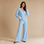 Women's Ribbed V-Neck Long-Sleeve Top and Wide-Leg Trousers Set