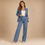 Women's Single-Breasted Blazer and Wide-Leg Trousers Two-Piece Suit Set