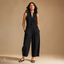 Women's Sleeveless Button-Front Wide-Leg with Patch Pockets Jumpsuit