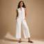 Women's Sleeveless Button-Front Wide-Leg with Patch Pockets Jumpsuit