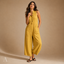 Women's Sleeveless Button-Front Wide-Leg with Patch Pockets Jumpsuit