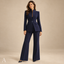 Women's Stand Collar Blazer and Wide-Leg Trousers Two-Piece Suit