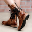 Women's Studded Lace-Up with Low Block Heel Mid-Calf Boots