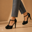 Women's T-Strap with High Heel and Ankle Buckle Platform Pumps