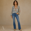 Women's V-Neck Embroidered with Decorative Trim Flared-Sleeve Blouse