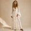 Women's V-Neck Empire-Waist Long Bell-Sleeve Flowy Maxi Dress