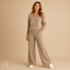 Women's V-Neck Long-Sleeve Pullover & Wide-Leg Trouser Two-Piece Set