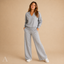 Women's V-Neck Long-Sleeve Pullover & Wide-Leg Trouser Two-Piece Set