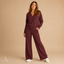 Women's V-Neck Long-Sleeve Pullover & Wide-Leg Trouser Two-Piece Set