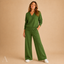 Women's V-Neck Long-Sleeve Pullover & Wide-Leg Trouser Two-Piece Set