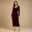Women's V-Neck Long-Sleeve Ruched Wrap-Front Fitted Midi Dress