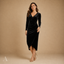 Women's V-Neck Long-Sleeve Ruched Wrap-Front Fitted Midi Dress