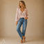 Women's V-Neck Openwork with Gathered Cuffs Long-Sleeve Blouse