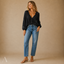 Women's V-Neck Openwork with Gathered Cuffs Long-Sleeve Blouse