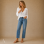 Women's V-Neck Openwork with Gathered Cuffs Long-Sleeve Blouse