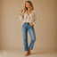 Women's V-Neck Openwork with Gathered Cuffs Long-Sleeve Blouse
