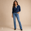 Women's V-Neck with Contrast Ruffle Neckline Long-Sleeve Sweater