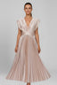 Women's Wedding Guest Belted Pleated V-Neck Maxi Dress