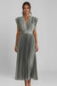 Women's Wedding Guest Belted Pleated V-Neck Maxi Dress