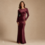 Women's Wedding Guest Boat Neck Long Sleeve Maxi Dress