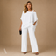 Women's Wedding Guest Cold Shoulder Cape Top Wide Leg Pants Set