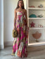 Women's Wedding Guest Floral Print Strapless Maxi Dress