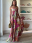 Women's Wedding Guest Floral Print Strapless Maxi Dress