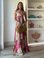 Women's Wedding Guest Floral Print Strapless Maxi Dress