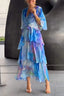 Women's Wedding Guest Floral Tiered V-Neck Maxi Dress