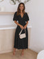Women's Wedding Guest Puff Sleeve V-Neck Midi Dress