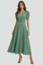 Women's Wedding Guest Ruched Waist V-Neck Midi Dress