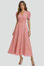 Women's Wedding Guest Ruched Waist V-Neck Midi Dress