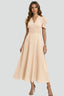 Women's Wedding Guest Ruched Waist V-Neck Midi Dress