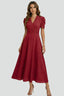 Women's Wedding Guest Ruched Waist V-Neck Midi Dress