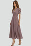 Women's Wedding Guest Ruched Waist V-Neck Midi Dress