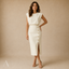 Women's Wedding Guest Sleeveless Button Slit Fitted Midi Dress