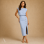 Women's Wedding Guest Sleeveless Button Slit Fitted Midi Dress
