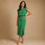 Women's Wedding Guest Sleeveless Button Slit Fitted Midi Dress